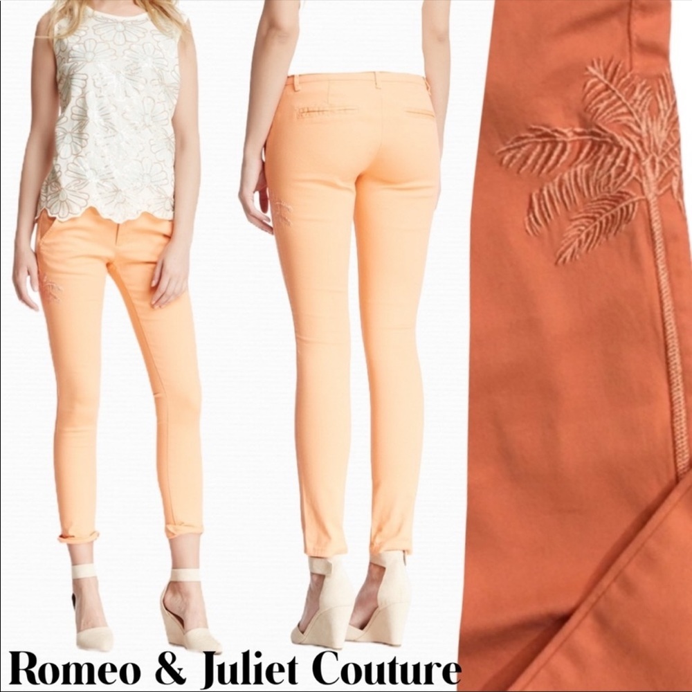 Romeo & Juliet Couture Cantaloupe high rise skinny jeans embroidered sides 28